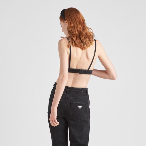 Prada Logo Denim Bralette Top in Black, xs to small fit - Picture 4 of 9
